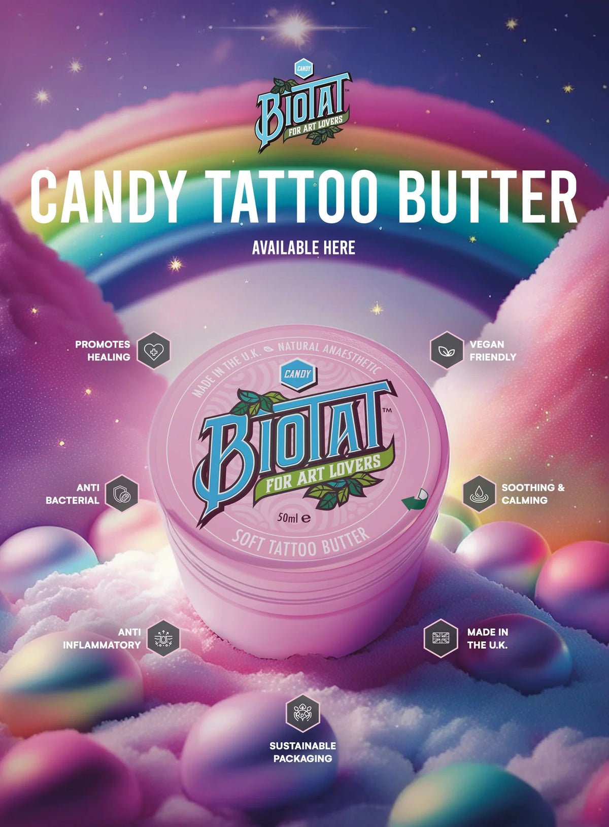 BIOTAT® CANDY/ZEN/ZEST 50ML TATTOO AFTERCARE BUTTER STUDIO BOXES