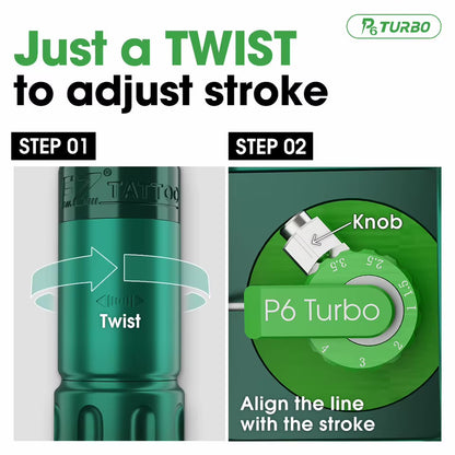 EZ P6 TURBO DIRECT DRIVE ADJUSTABLE STROKE WIRELESS TATTOO MACHINE 1.0–5.0MM