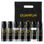 Set of Quantum ink jbottles with a black bag featuring the Quantum logo on a white background.