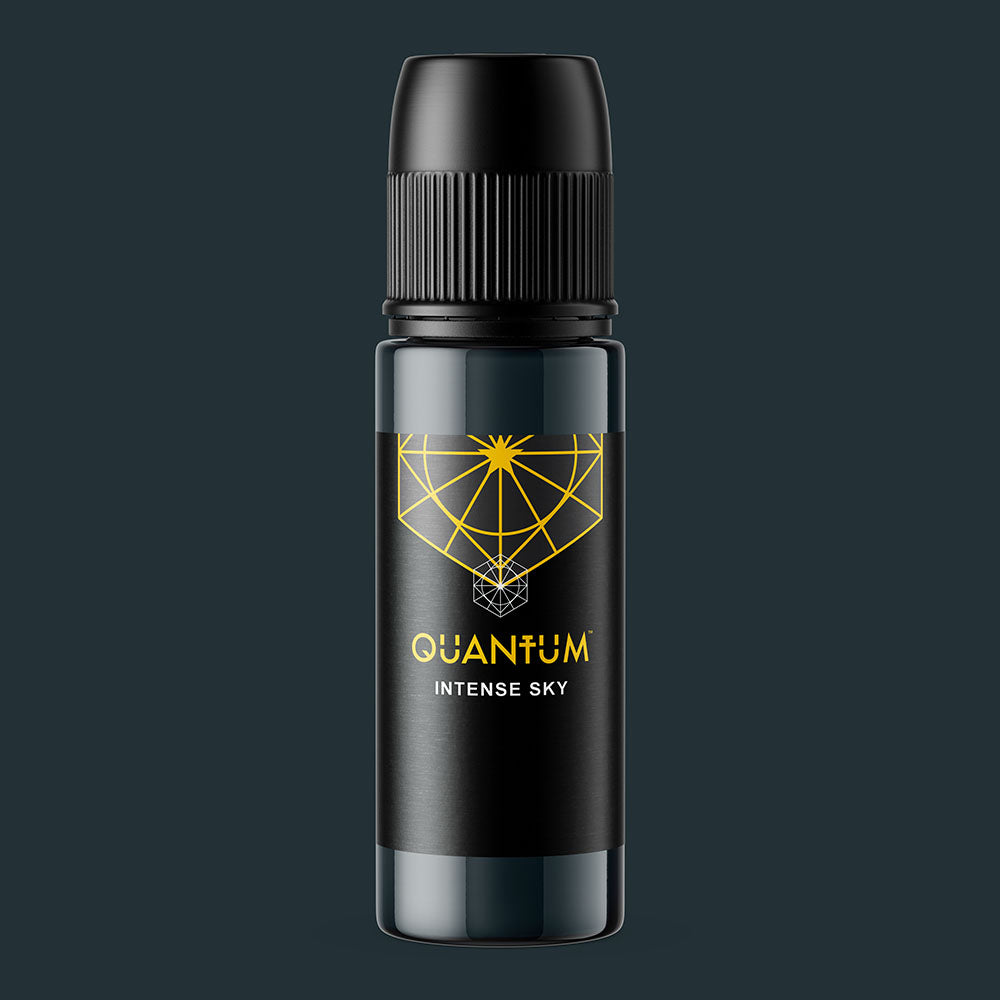 Black vape pen with 'Quantum Intense Sky' branding on a dark background